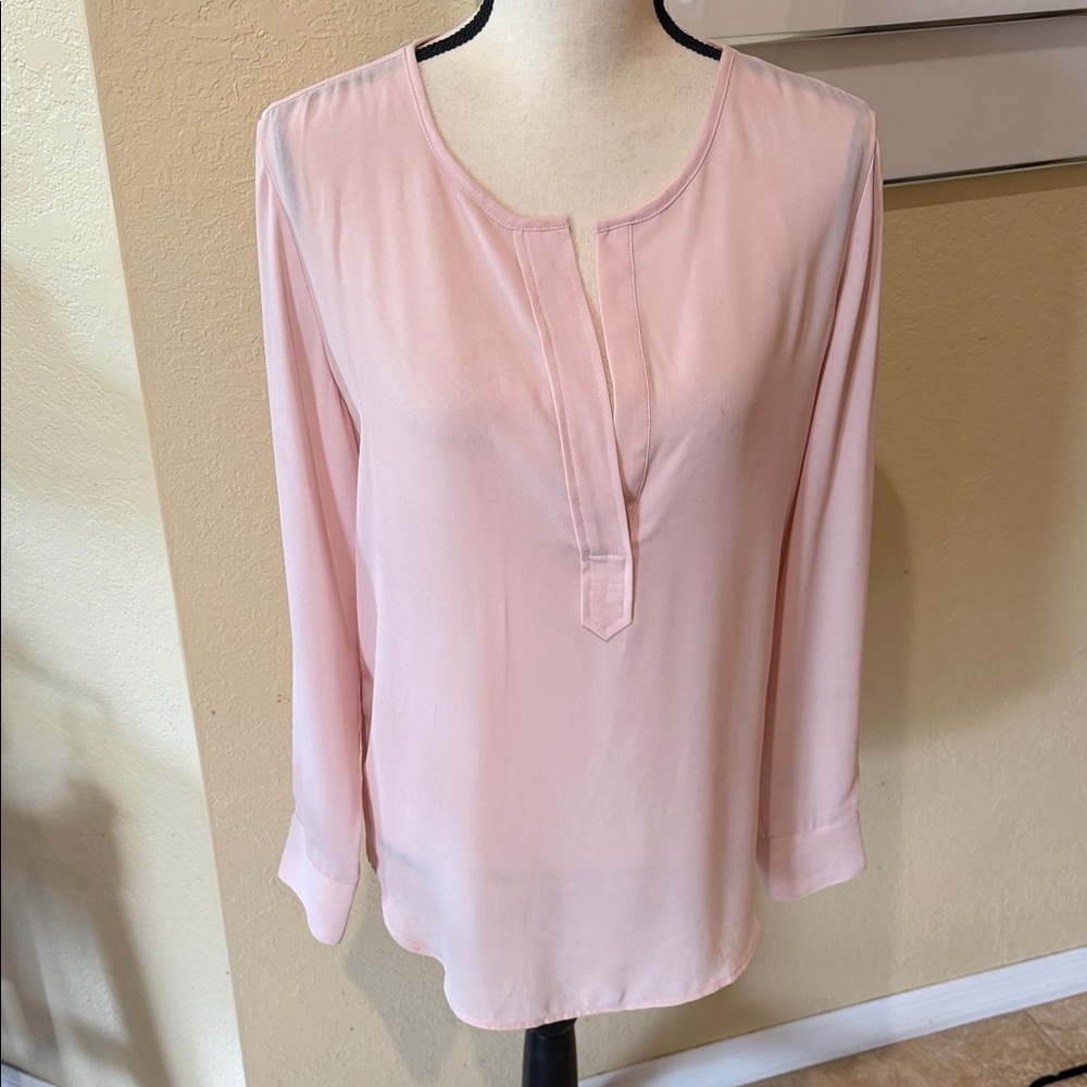 Premise Soft Pink Long-Sleeve Split-Neck Blouse